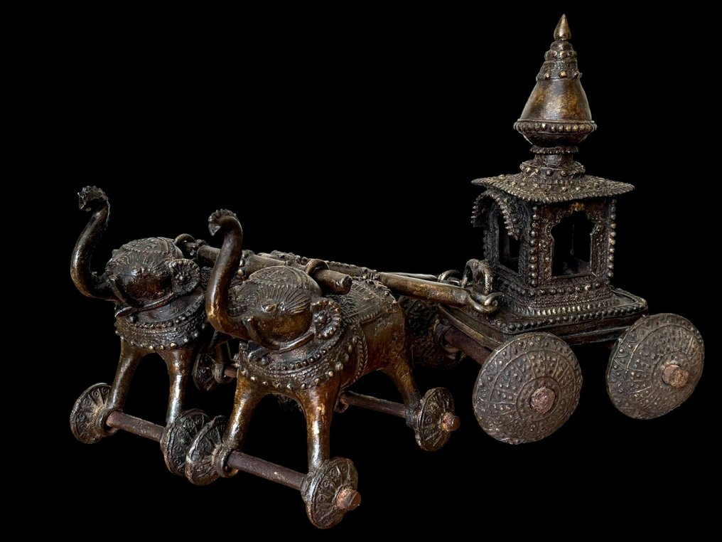 Stor tempel legetøj med to elefanter - Bronze, Jern - Indien - Det 19. til 20. århundrede #1.0