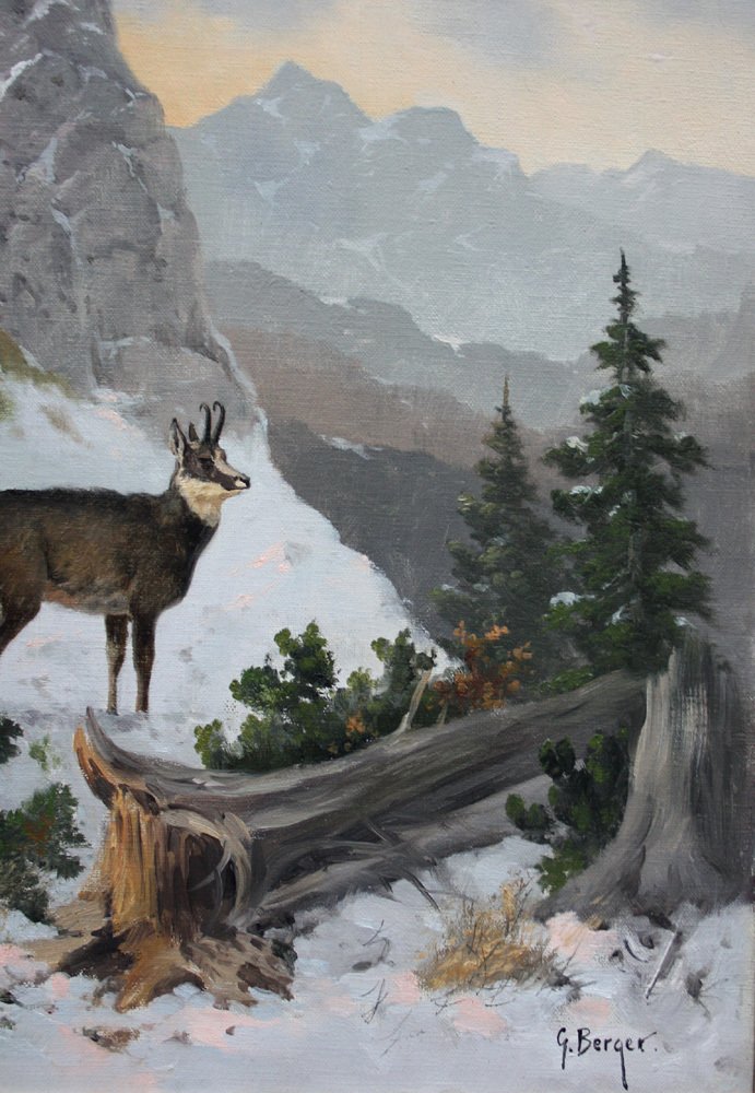 Georg Berger (1862-1942) - Alpine winter landscape with chamois #4.3