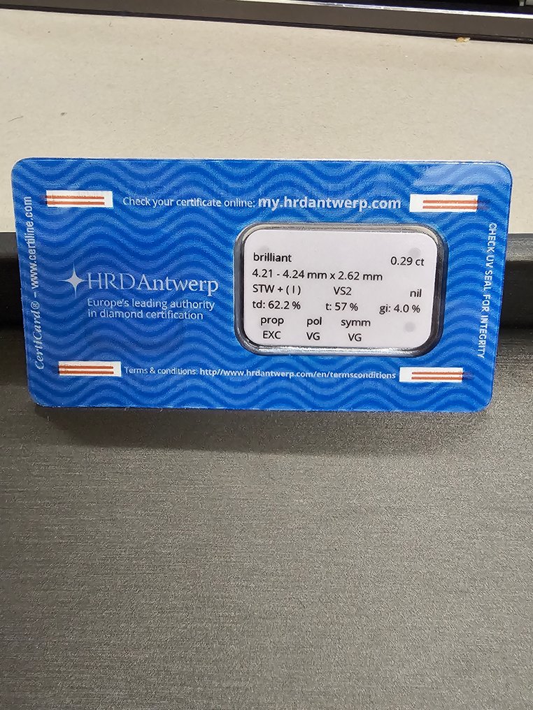 沒有保留價 - 1 pcs 鑽石  (天然)  - 0.29 ct - 圓形 - I(極微黃、正面看為白色) - VS2 - HRD Antwerp #1.0