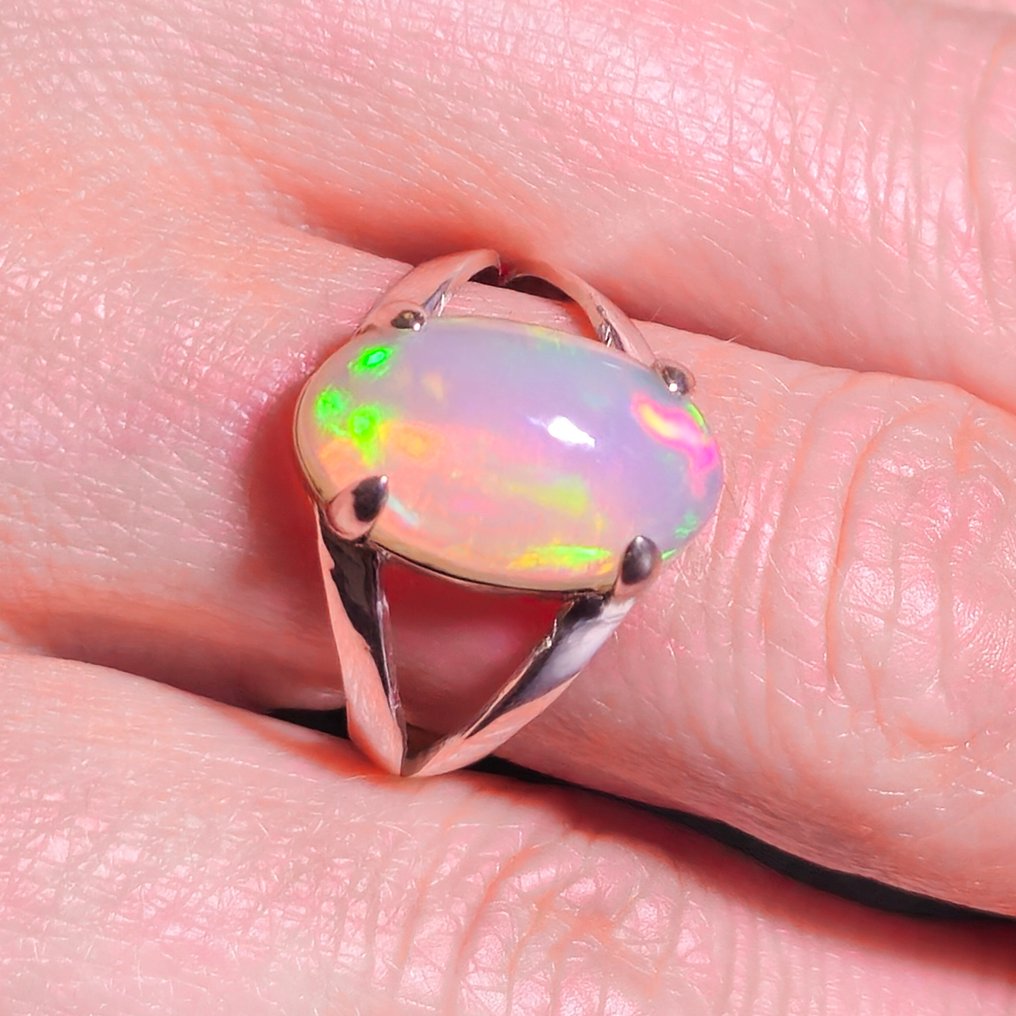 Opal - Sølv - Ring - 4,42 ct, høj kvalitet #4.3