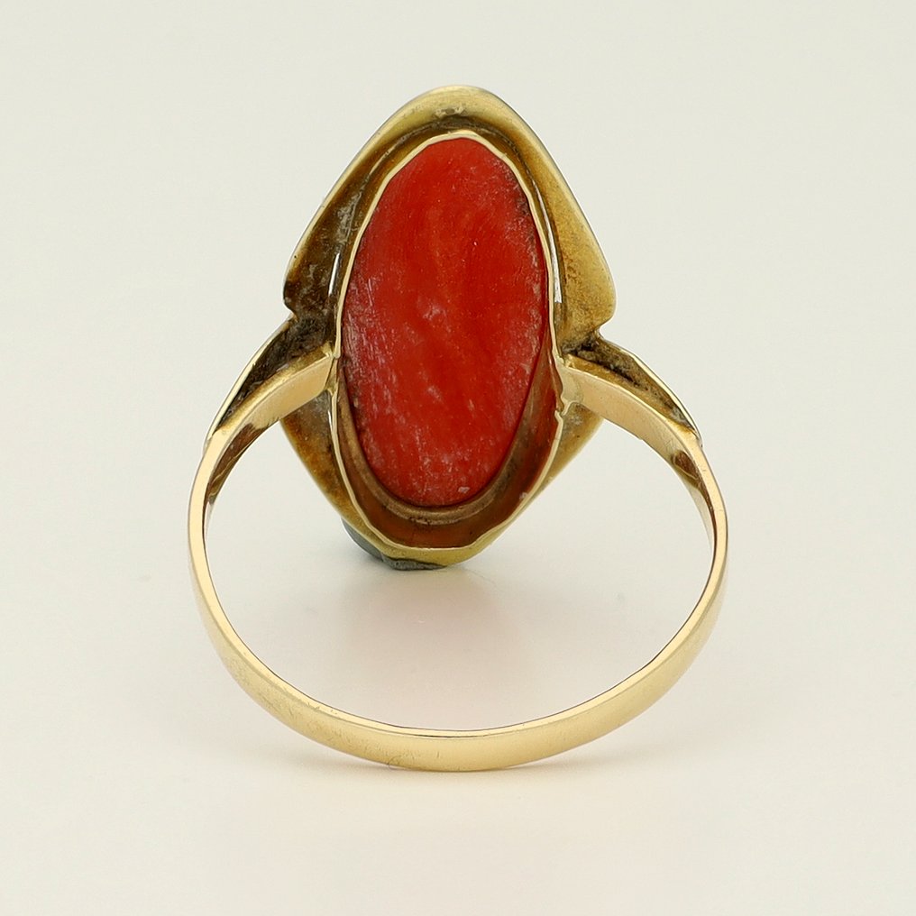 Sem preço de reserva - Anel - 14 K Ouro amarelo -  3.42ct. tw. Coral cor de sangue #3.2