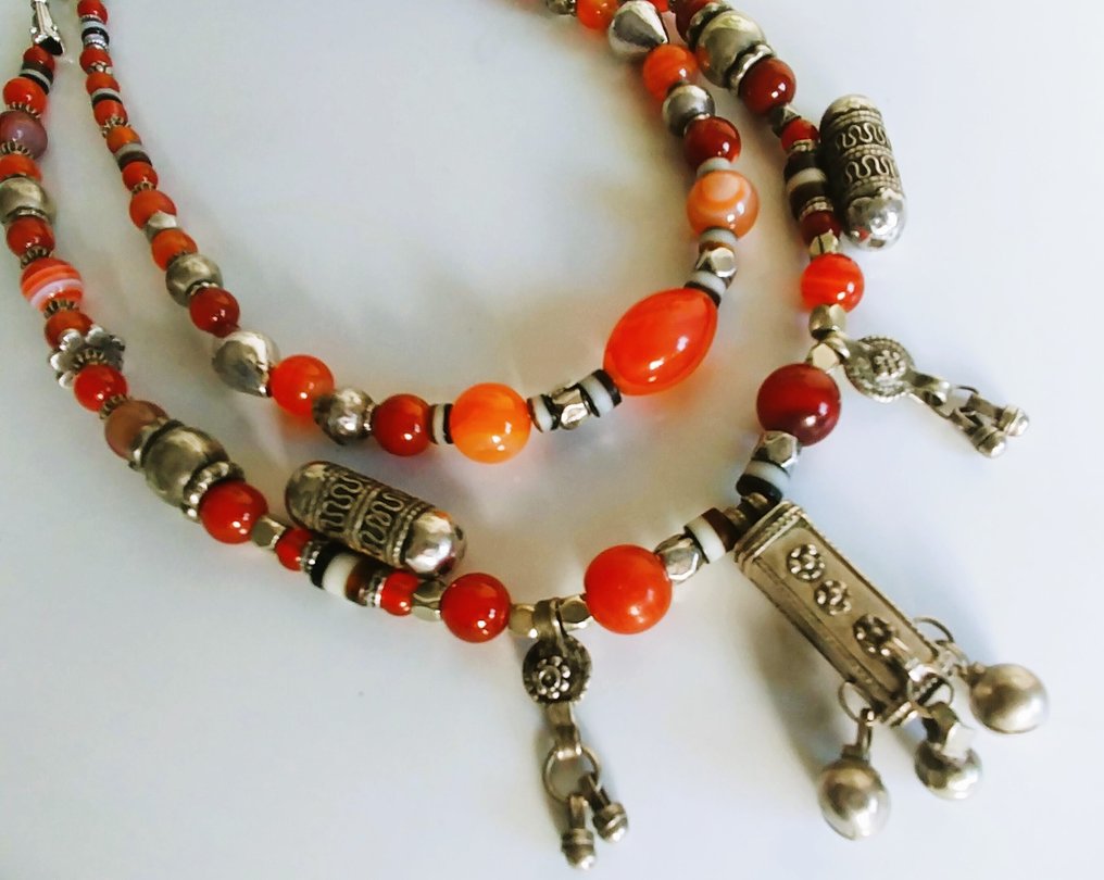 Argento, Corniola - Collana - (x2) Yemen #2.1