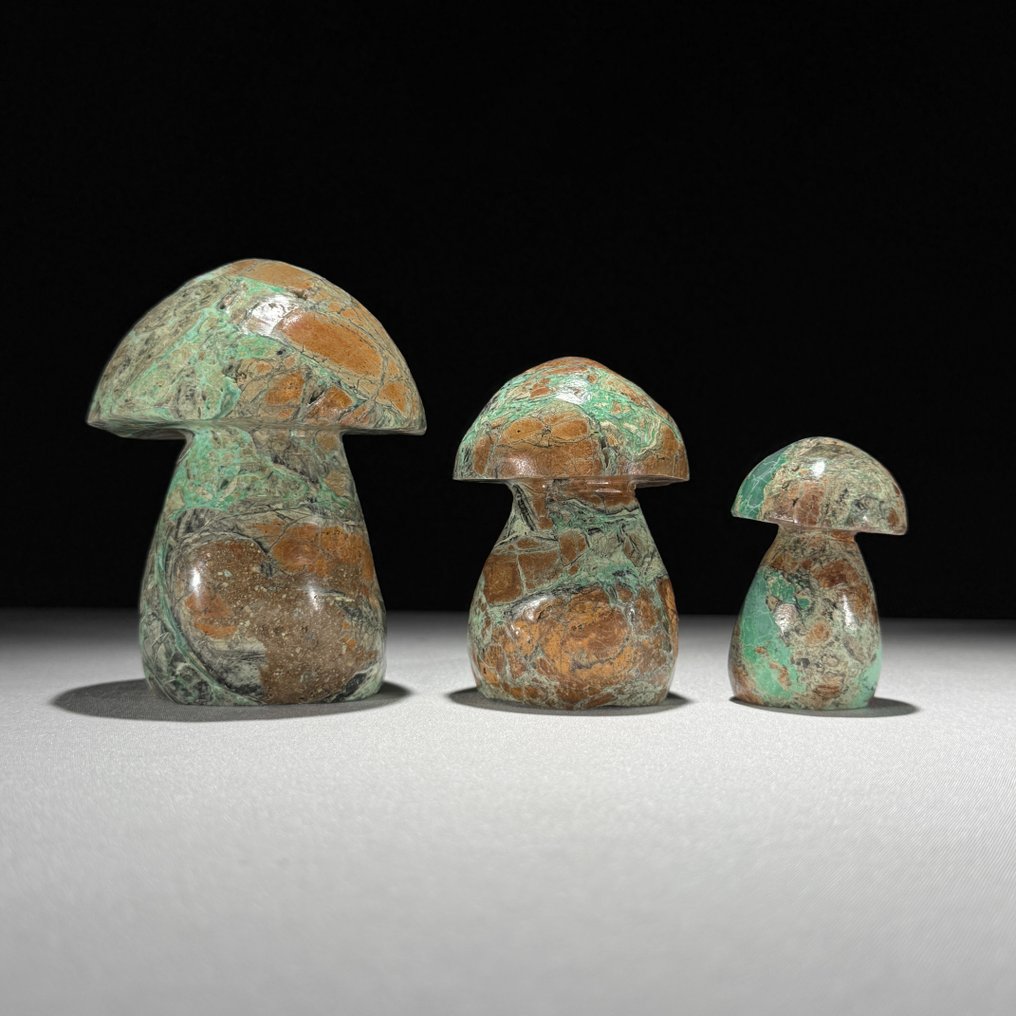 Χωρίς ελάχιστη τιμή - Υπέροχο σετ 3 πράσινων Smithsonite Μανιτάρια- 1100 g - (3) #3.2