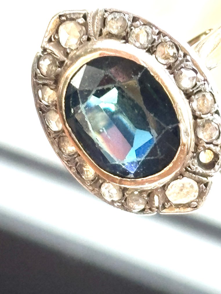 Bague - 18 carats Or jaune, Or blanc Saphir - Diamant - Belle époque 1890 – 1910 #4.3