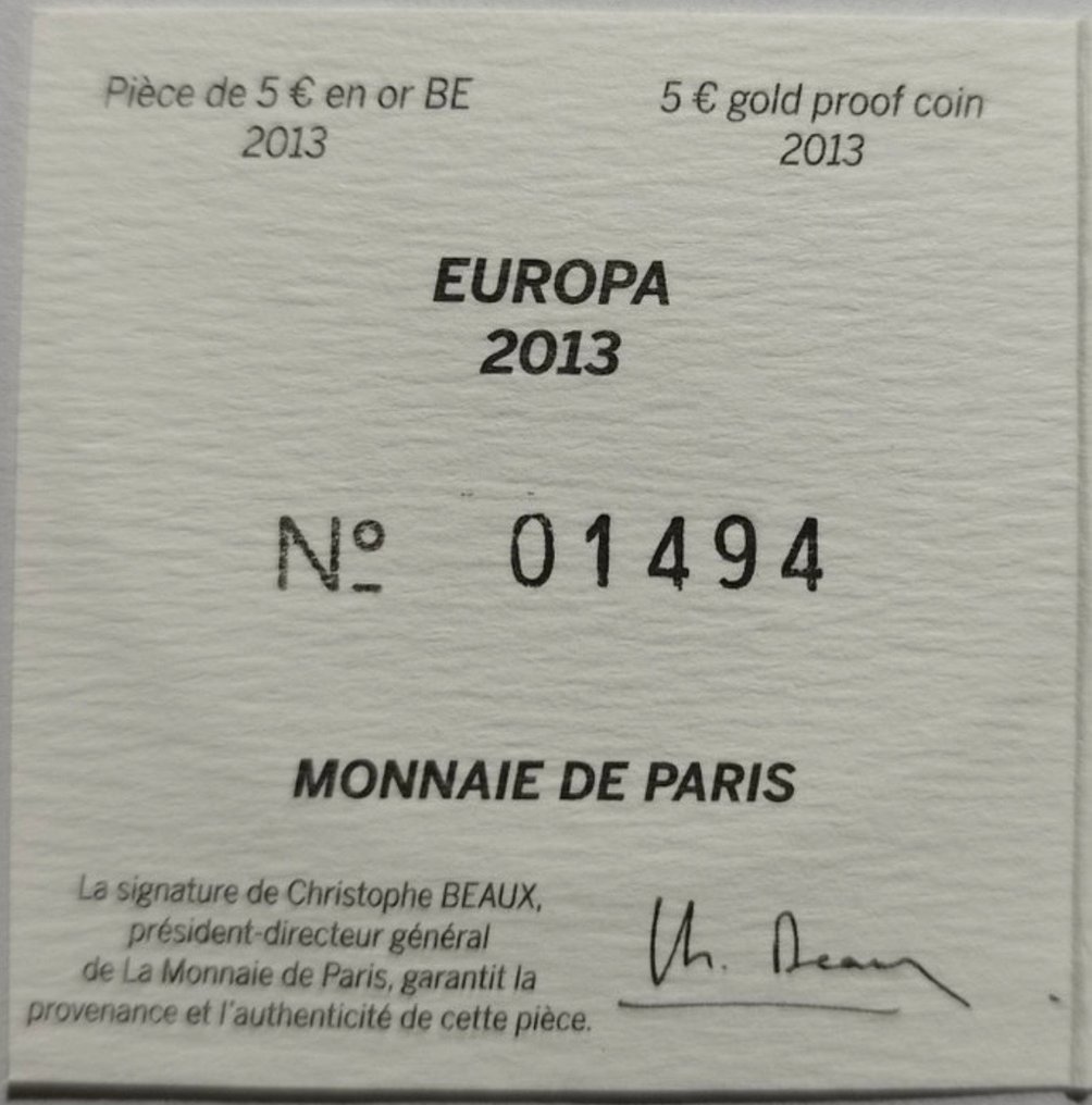 Frankrig. 5 Euro 2013 "Traité de L'Elysée" Proof  (Ingen mindstepris) #4.3
