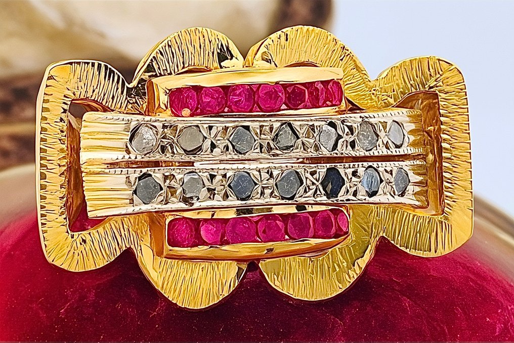 Ingen reservasjonspris - Ring - 9 karat Gull, Sølv Rubin - Diamant #3.2