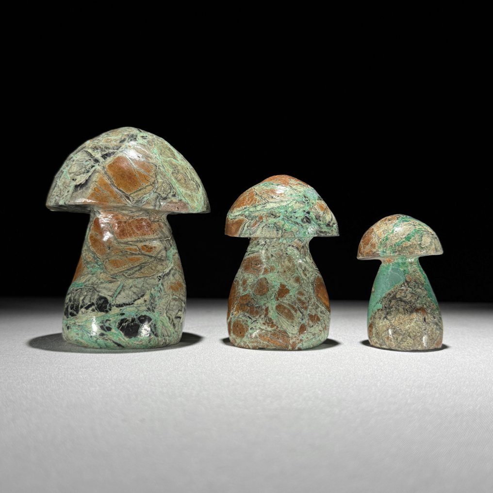 Χωρίς ελάχιστη τιμή - Υπέροχο σετ 3 πράσινων Smithsonite Μανιτάρια- 1100 g - (3) #1.0