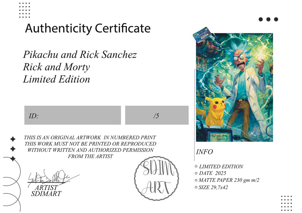SDIMART 1996 - Pikachu and Rick Sanchez Rick and Morty Limited Edition #2.1