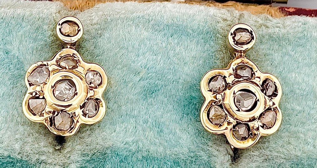 没有保留价 - 耳环 - 12克拉 黄金 钻石 (天然)  #1.0