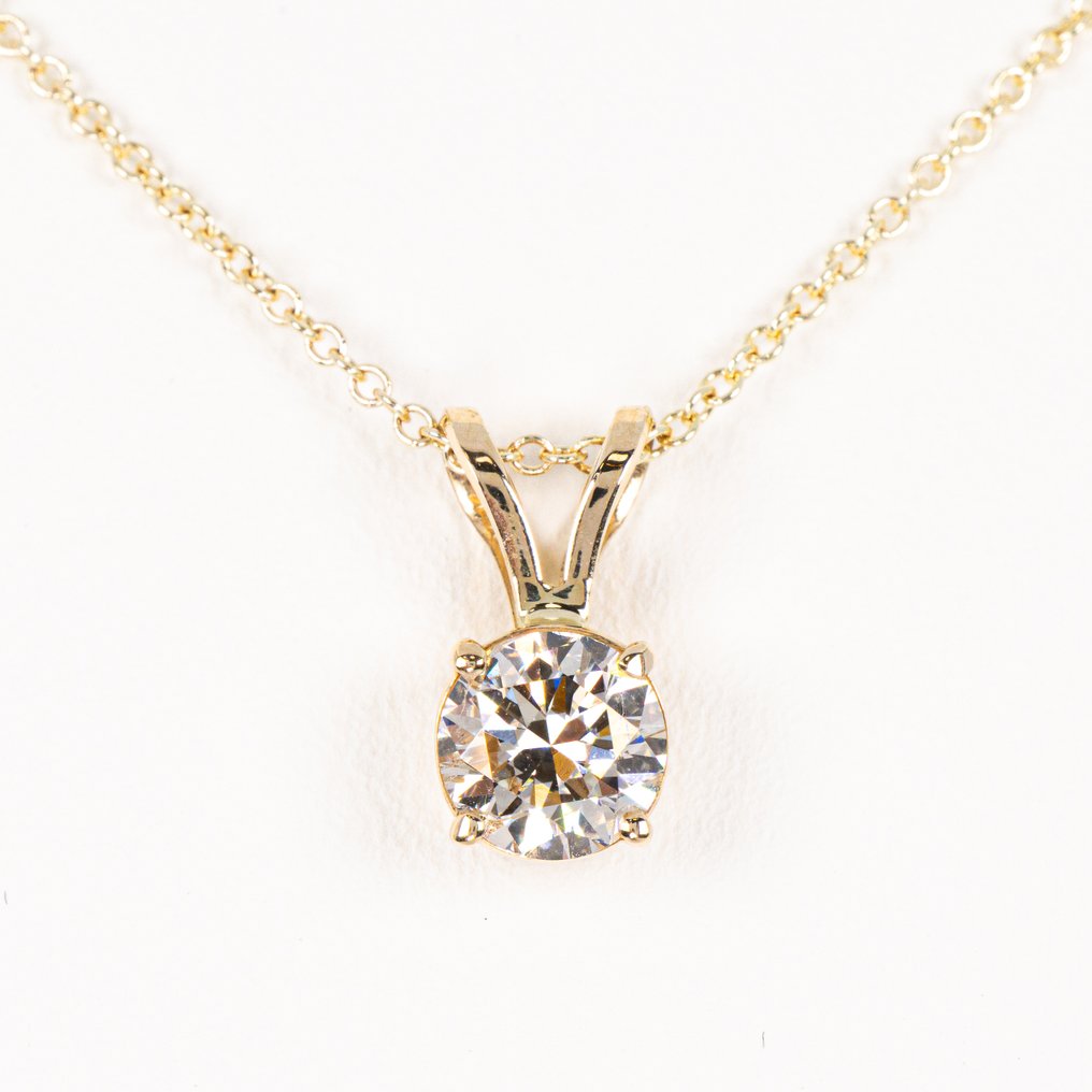 没有保留价 - 吊坠项链 - 14K包金 黄金 -  0.71ct. tw. 钻石 (天然色彩的) - IGI #1.0