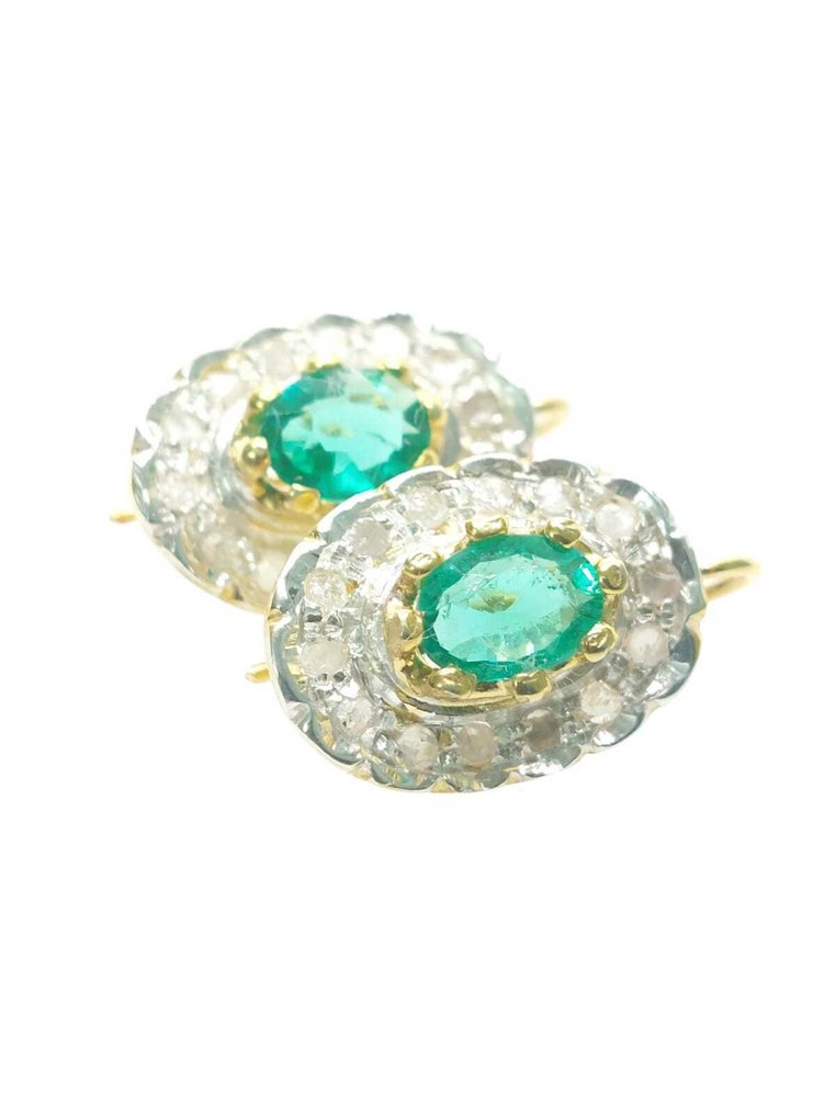 Ingen reservasjonspris - Øredobber - 9 karat Sølv, Gull Smaragd - Diamant #3.2