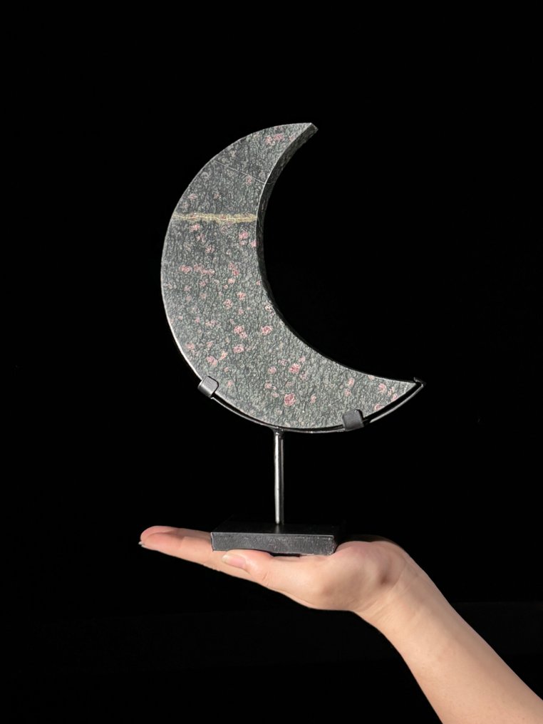 无底价 - 精彩的 Ruby Zoisite 新月形状的，放置在定制支架上 - 高度: 28.4 cm - 闊度: 18 cm- 1800 g - (1) #1.0