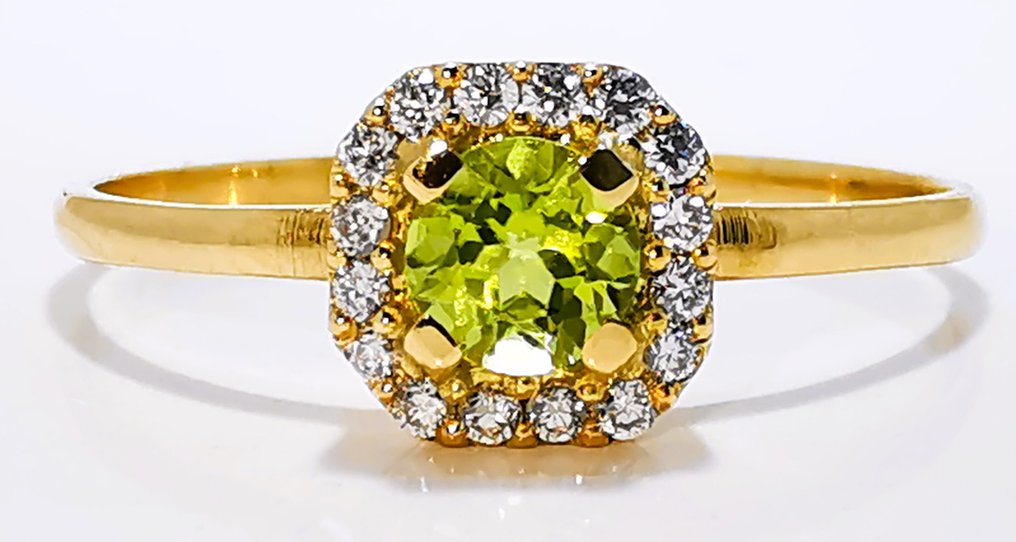 没有保留价 - 戒指 - 14K包金 黄金 -  0.27ct. tw. 橄榄石 - 钻石 #1.0