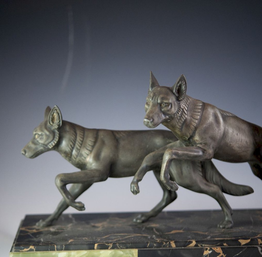 Amélie Cate de Latour - Άγαλμα, Dama con cani - 45 cm - Μάρμαρο, Μέταλλο #4.3