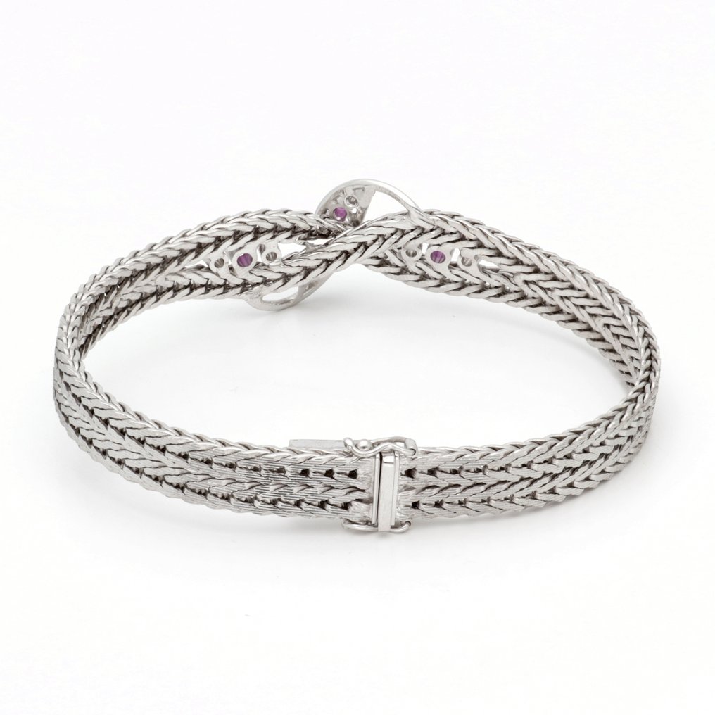 手镯 - 18K包金 白金 红宝石 - 钻石 #1.0