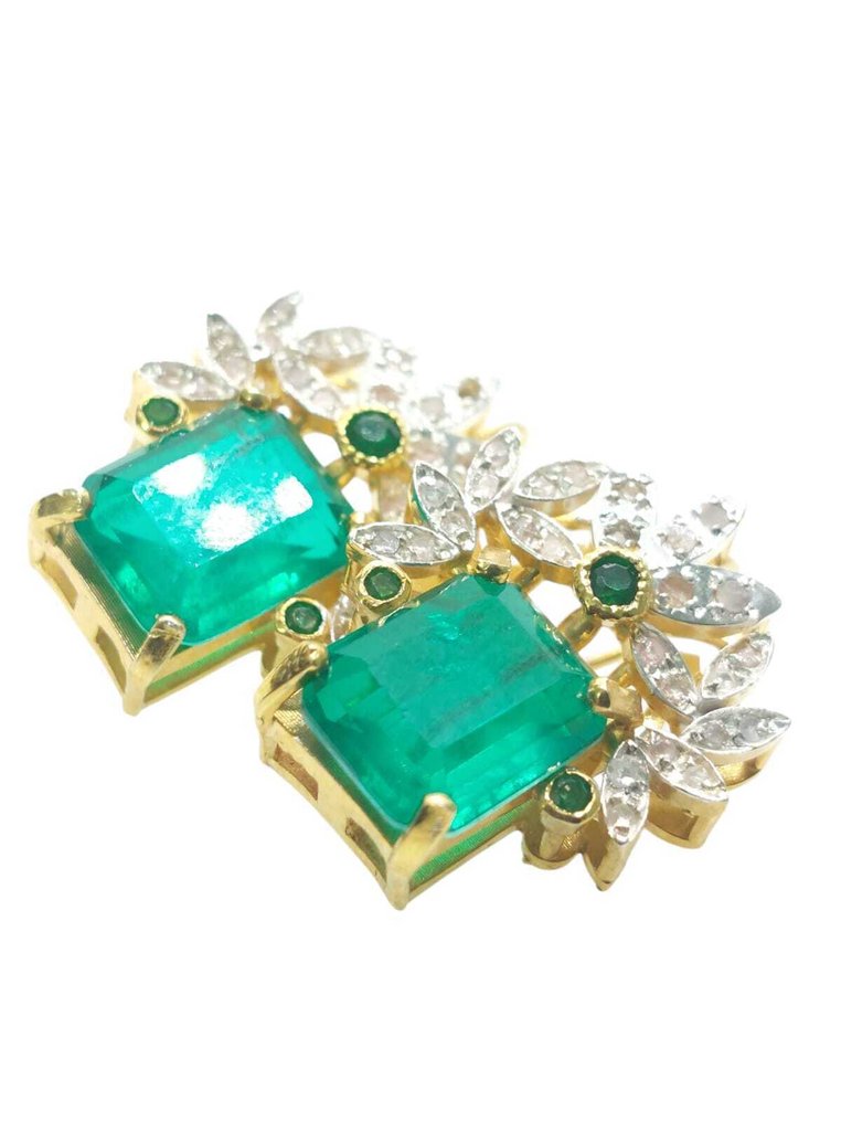 Senza prezzo di riserva - Orecchini - 9 kt Argento, Oro giallo Smeraldo - Pietre preziose miste #2.1