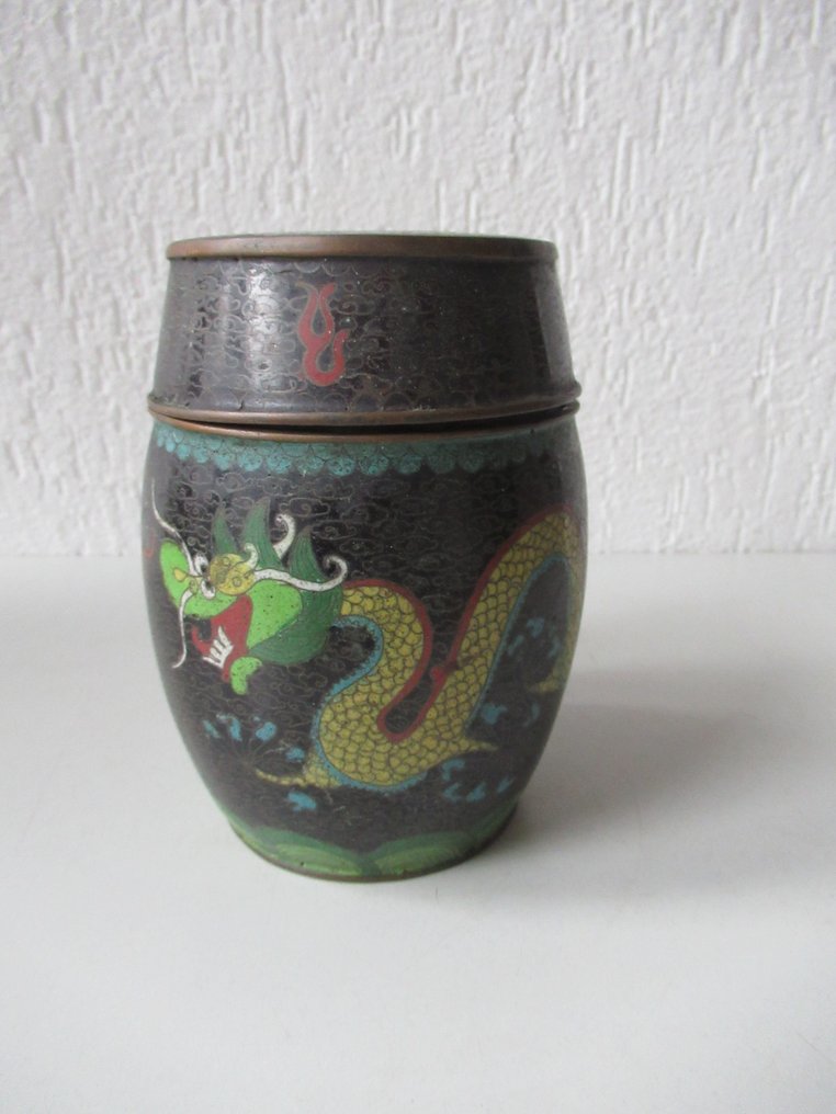 淡赤黄色的罐子 - 中国姜锅装饰有龙 - Brons Cloisonne #1.0