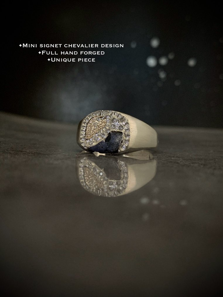 Δαχτυλίδι από ασήμι, χειροποίητο, μοναδικό στον κόσμο, με μετεωρίτη, διαμάντια moissanite. Μετεωρίτης σιδήρου - 6 g #1.0