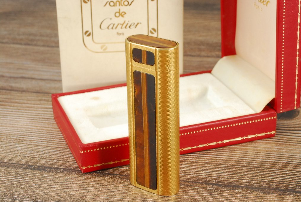 Cartier - Oval Gas Lighter - 口袋打火机 - 镀金（Plaqué Or G）天然虎睛石镶嵌 #1.0
