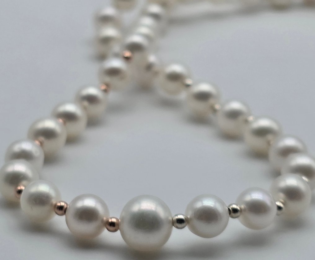 沒有保留價 - 頸鏈 - 18 克拉 白金, 黃金, 玫瑰金 珍珠 - 阿科雅珍珠直径从6.2到7.5 #1.0