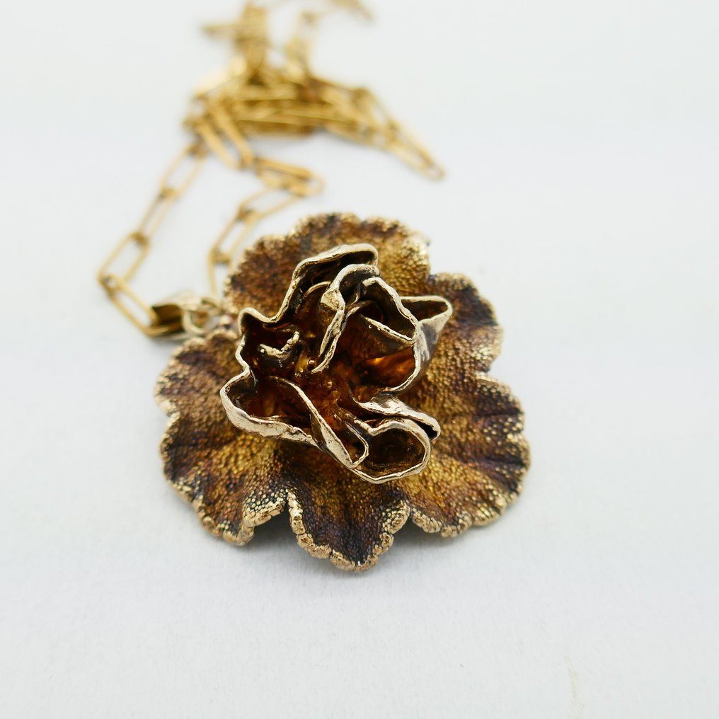 沒有保留價 - 吊墜頸鏈 銀, 鍍金 - Flora Danica - 野玫瑰 #1.0