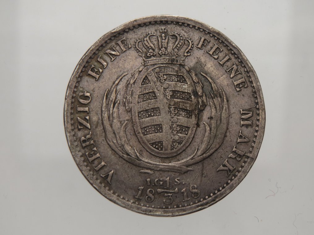 德国， 萨克斯-艾伯丁 1/3 Thaler (taler) 1818 Friedrich August I (1806-1827)  (没有保留价) #1.0