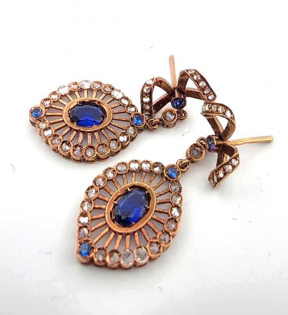 χωρίς τιμή ασφαλείας - Σκουλαρίκια - 9 kt. Ροζ χρυσό, Ασημί Ζαφείρι - Διαμάντι #1.0