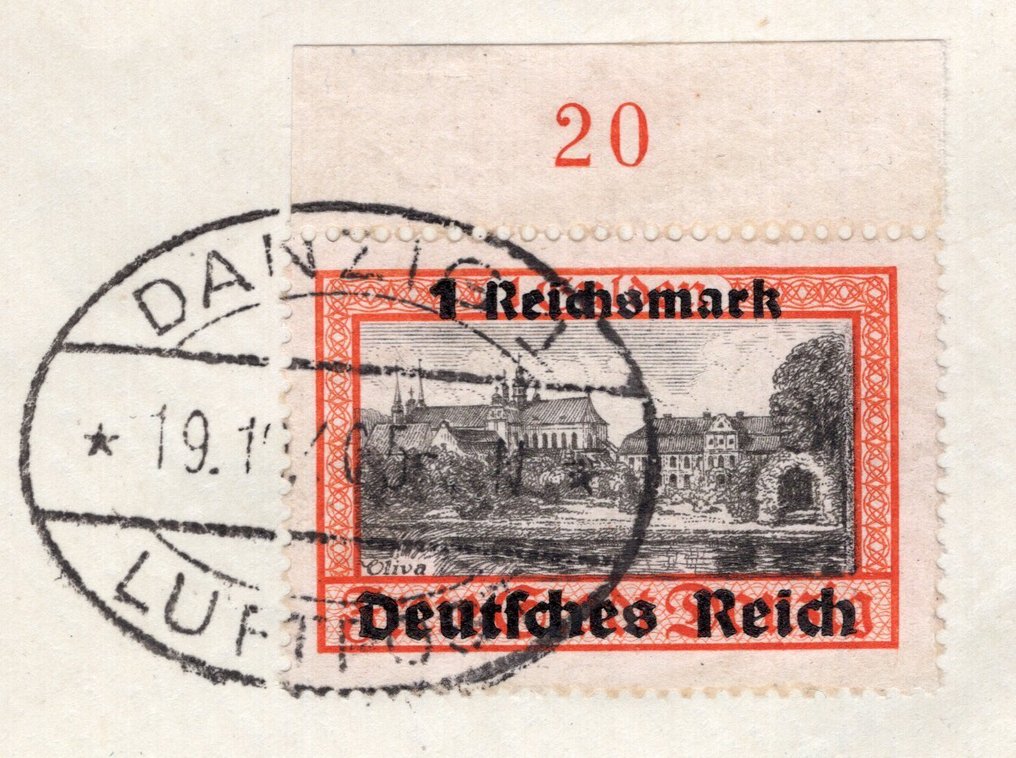 德意志帝國 1939 - Danzig告别 1 RM 来自上边缘的单一邮资贴 - Michel 728 #1.0