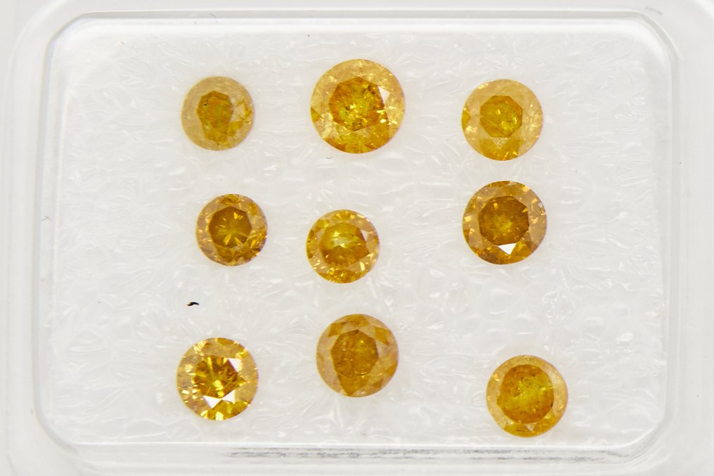 没有保留价 - 9 pcs 钻石 (经彩色处理) - 0.99 ct - 圆形 - I1 内含一级, I2 内含二级, I3 - 安特卫普宝石报告(GRA) #2.1