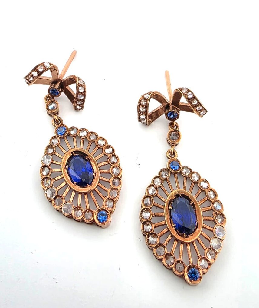 χωρίς τιμή ασφαλείας - Σκουλαρίκια - 9 kt. Ροζ χρυσό, Ασημί Ζαφείρι - Διαμάντι #1.0