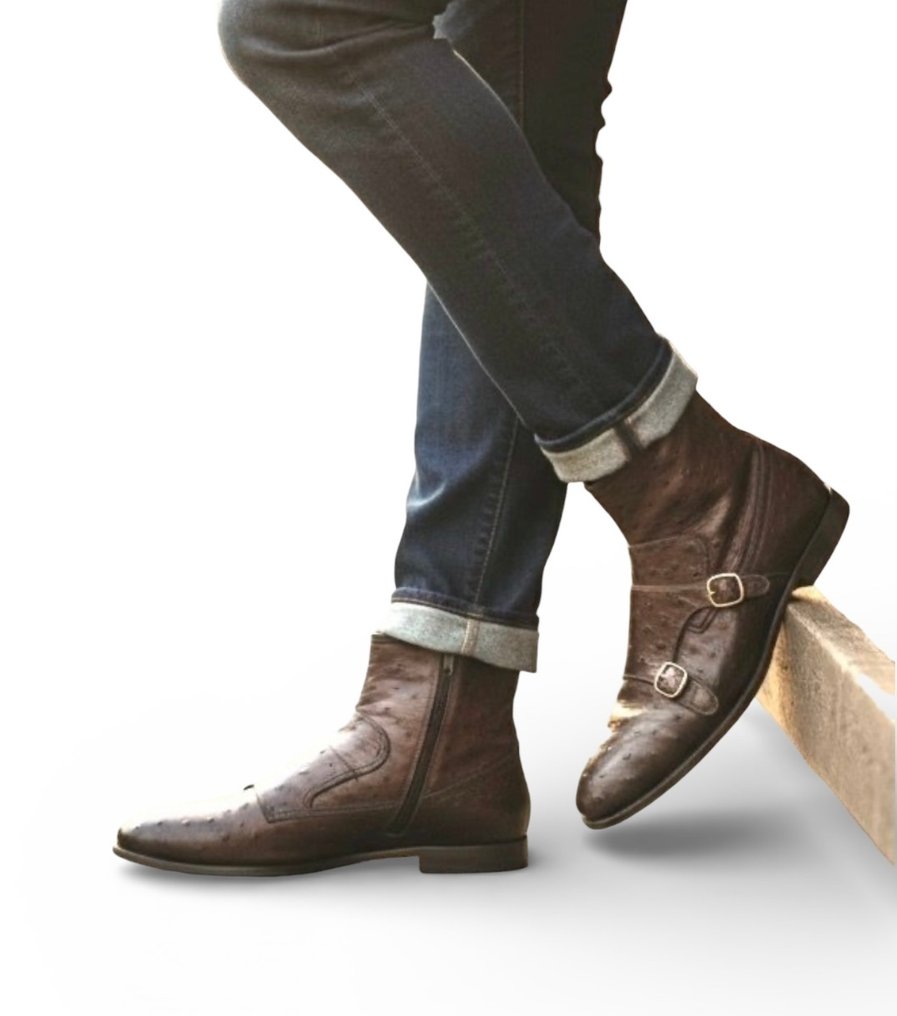 Santoni-UK6.5-Ostrich-Doublebuckle - Bottines - Taille : EU 41 - Neuf dans sa boîte #1.0