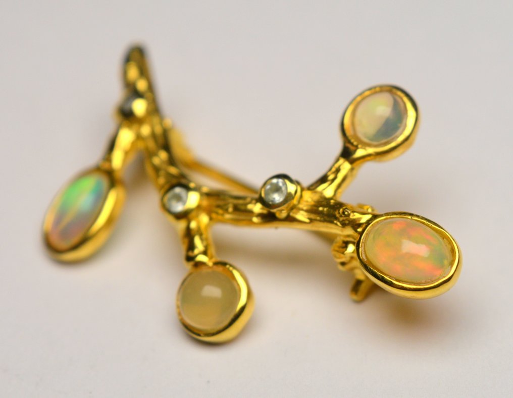 Ingen mindstepris - Broche 925 sølv Opal - Akvamarin #4.3
