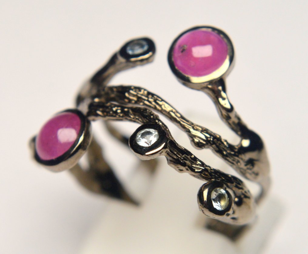 Ingen mindstepris - Ring 925 sølv Rubin - Akvamarin #3.2