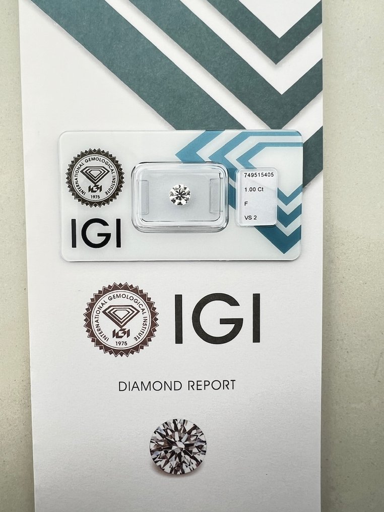 χωρίς τιμή ασφαλείας - 1 pcs Διαμάντι  (Φυσικό)  - 1.00 ct - Στρογγυλό - F - VS2 - International Gemological Institute (IGI) #1.0