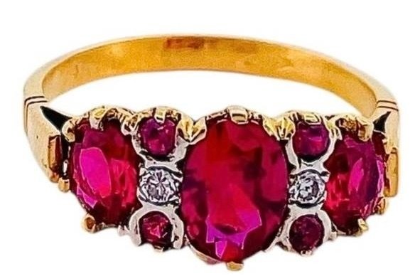 Ohne mindestpreis - Ring - 9 Kt Gelbgold Rubin - Diamant #4.3