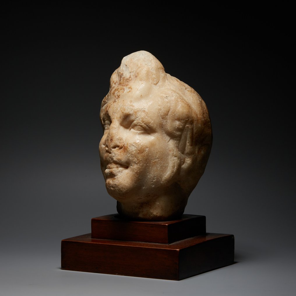 Αρχαία Ρωμαϊκή Μάρμαρο Κεφάλι ενός Σάτυρου. 1ος - 2ος αιώνας μ.Χ. 15 εκ. ύψος. Ισπανική άδεια εξαγωγής. #2.1