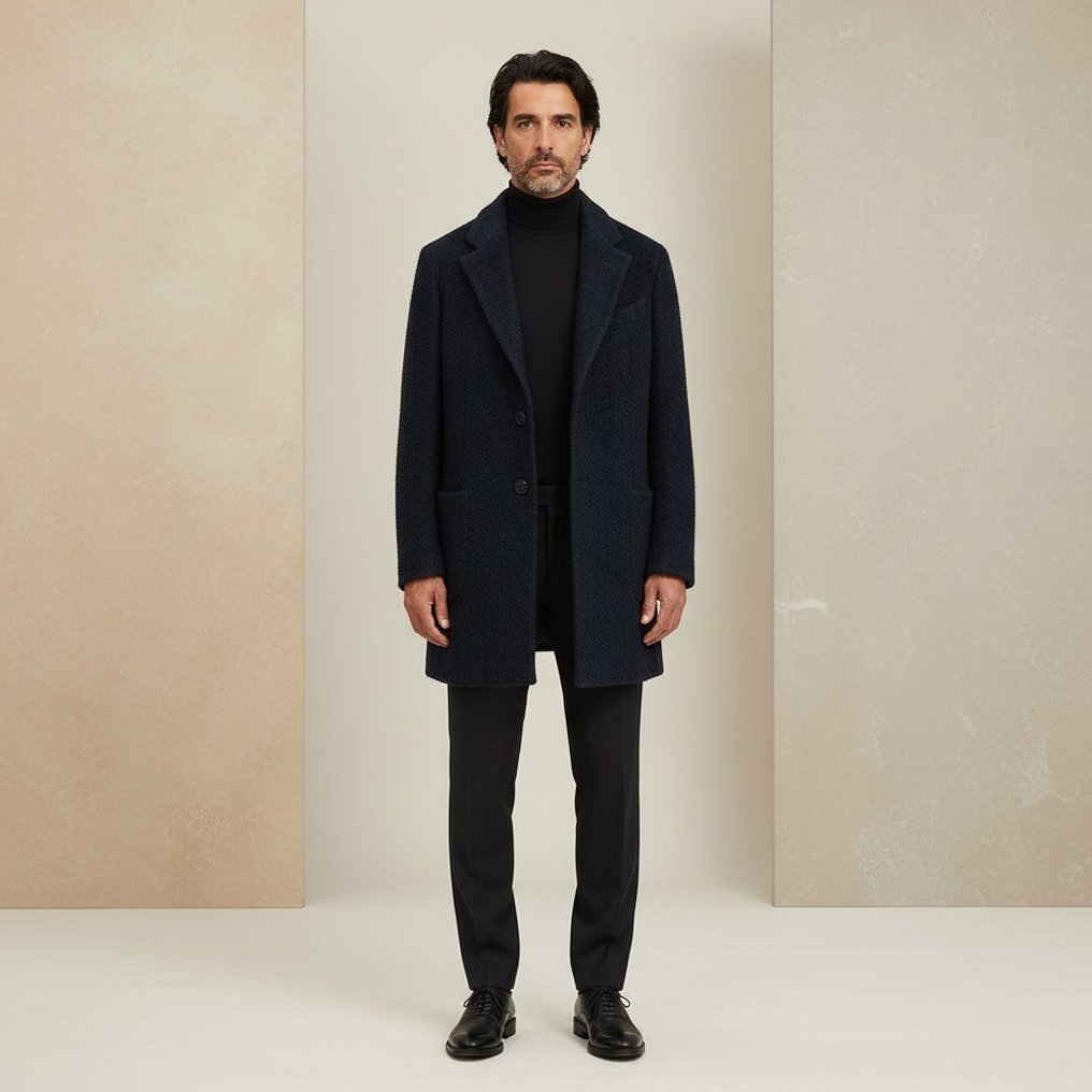 SANTANIELLO RRP 650€ Coat Alpaca & Bouclè Wool Blend - Blue - 48 IT - Coat - New with tags #1.0