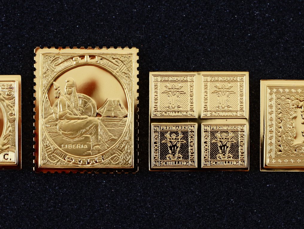 World  - Official Gold on Silver Proofs 24K - First Stamps of the World (4x) #2.1