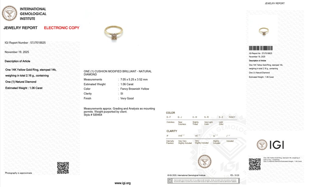 χωρίς τιμή ασφαλείας - Δαχτυλίδι - 14 καράτια Κίτρινο χρυσό -  1.00ct. tw. Καφέ Διαμάντι (Φυσικού χρώματος) #2.1