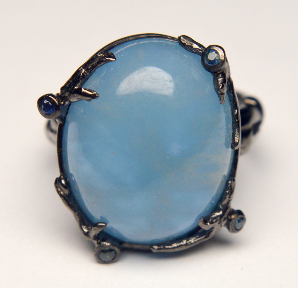 沒有保留價 - 戒指 925纯银 海藍寶石 - 25.00 克拉 #3.2