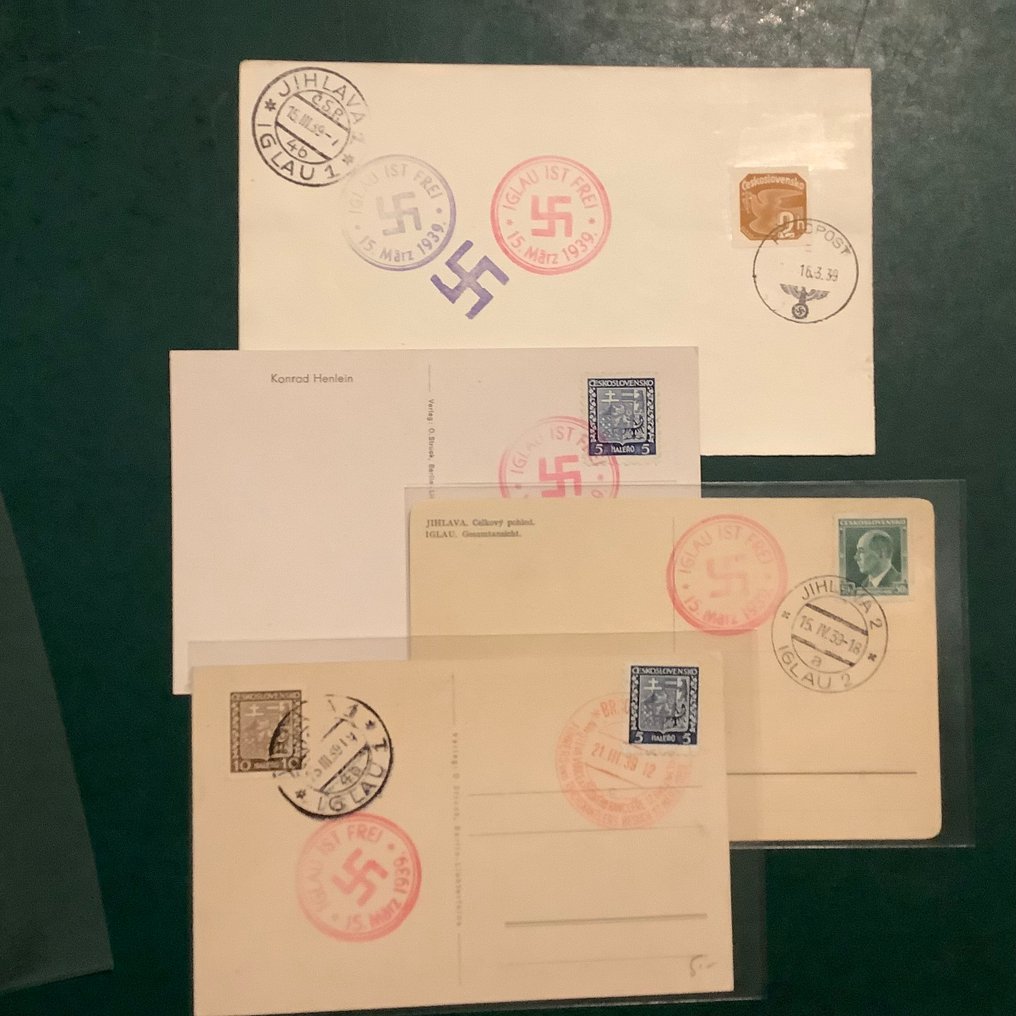 Βοημία και Μοραβία 1939 - Ιγκλάου : 4 προπαγανδιστικές κάρτες/επιστολή με σφραγίδα της ημέρας της απελευθέρωσης. - Michel #1.0