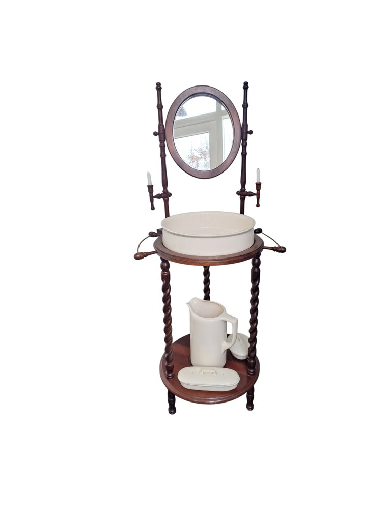 Victorian Style Wash basin set with stand (5) - Earthenware, Wood, Glass #1.0