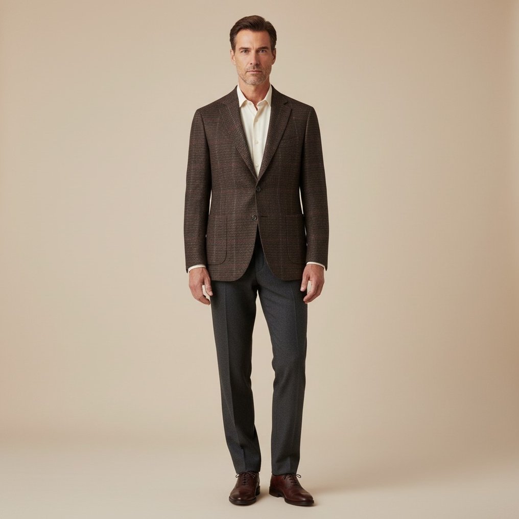 SANTANIELLO RRP 600€ – Brown Checked Wool Cotton Blazer – Made in Italy - 50 IT - Blazer - New with tags #1.0