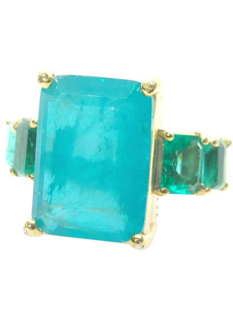 χωρίς τιμή ασφαλείας - Δαχτυλίδι - 9 kt. Ασημί, Κίτρινο χρυσό Τουρμαλίνη paraiba - Σμαράγδι #1.0