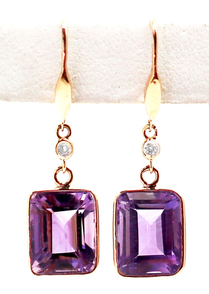 Sans prix de réserve - Boucles d'oreilles - 14 carats Or jaune Améthyste - Diamant #1.0