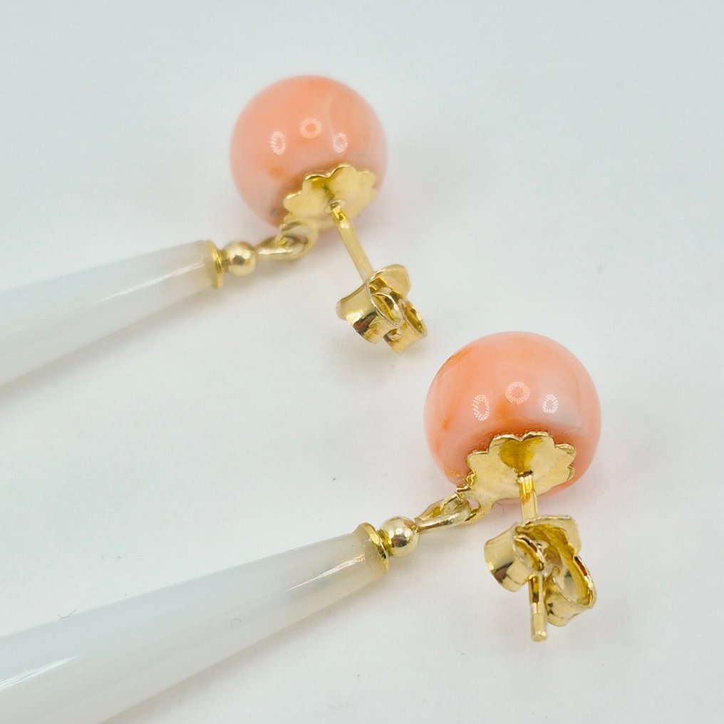 Korall - Silver, Gold-plated - Örhängen - Corallo Rosa och Agata #4.3