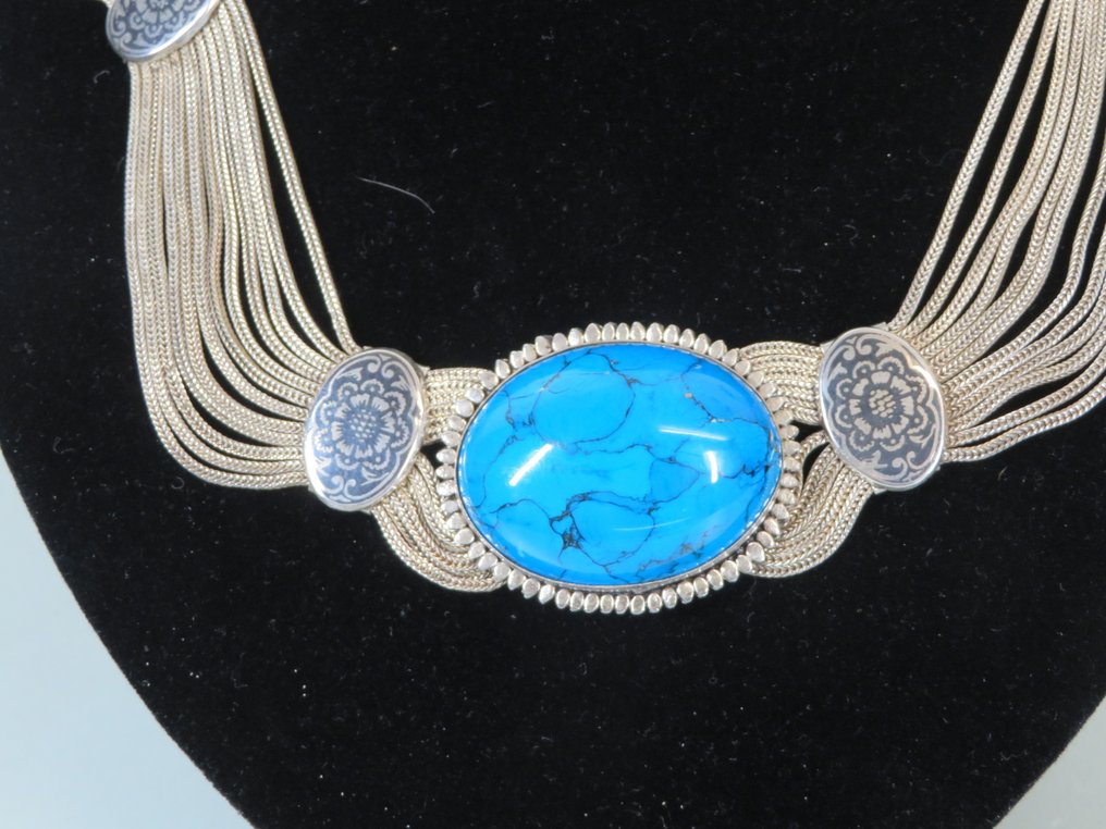 Fără preț de rezervă - Colier Argint, 930/1000 Turcoaz #3.2