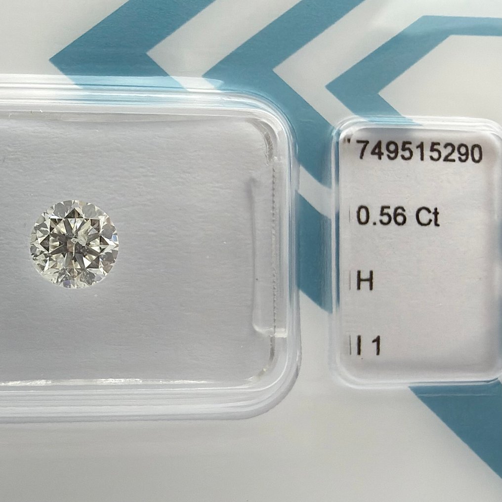 没有保留价 - 1 pcs 钻石  (天然)  - 0.56 ct - 圆形 - H - I1 内含一级 - 国际宝石研究院（IGI） #1.0