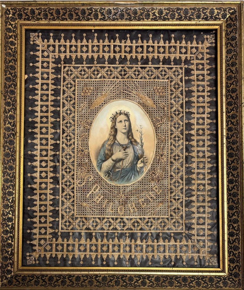 Corniche avec oleographie de S. Filomena - 43 x 53 cm - Composite, Bois, Textile - 1850-1900 #2.1