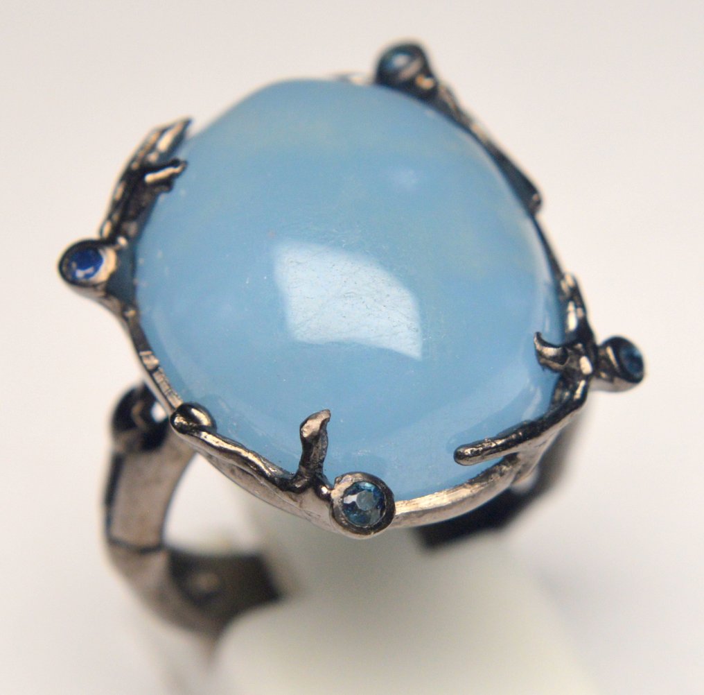 沒有保留價 - 戒指 925纯银 海藍寶石 - 25.00 克拉 #1.0